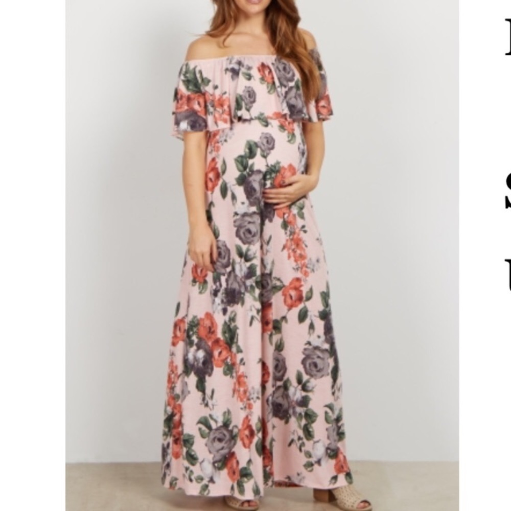 Pink blush off the shoulder floral maxi